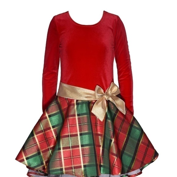 BONNIE JEAN Big Girls Long Sleeve Velvet Bodice
Plaid Sparkle Skirt Dress 4/4T - Picture 1 of 9